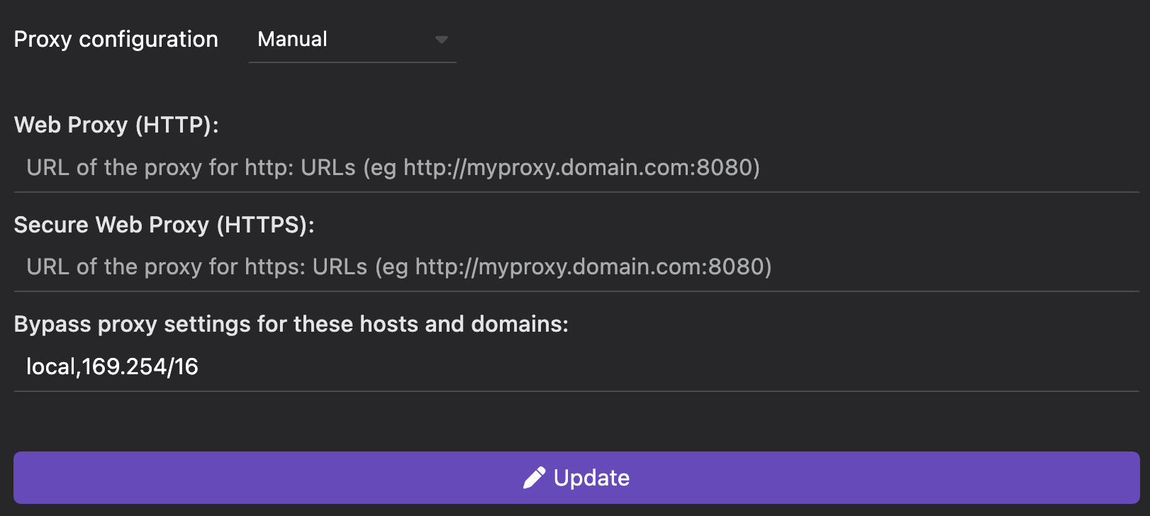 Proxy settings